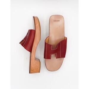 37 Hermès Vintage Red Leather Platform Slides